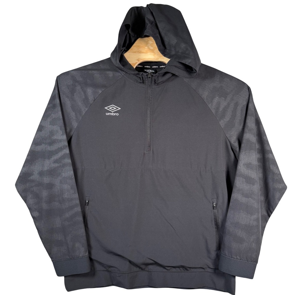 Umbro Quarter Zip Windbreaker Hoodie Men Large Black Camo Sleeve Pullover Jacket